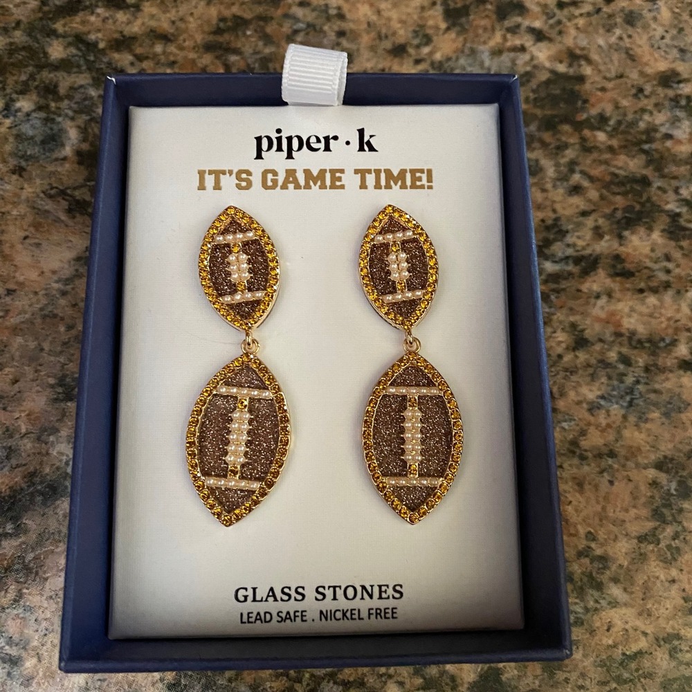 Piper K NEW Football Earrings Dangle Drop Rhinestone Game Day Jewelry party